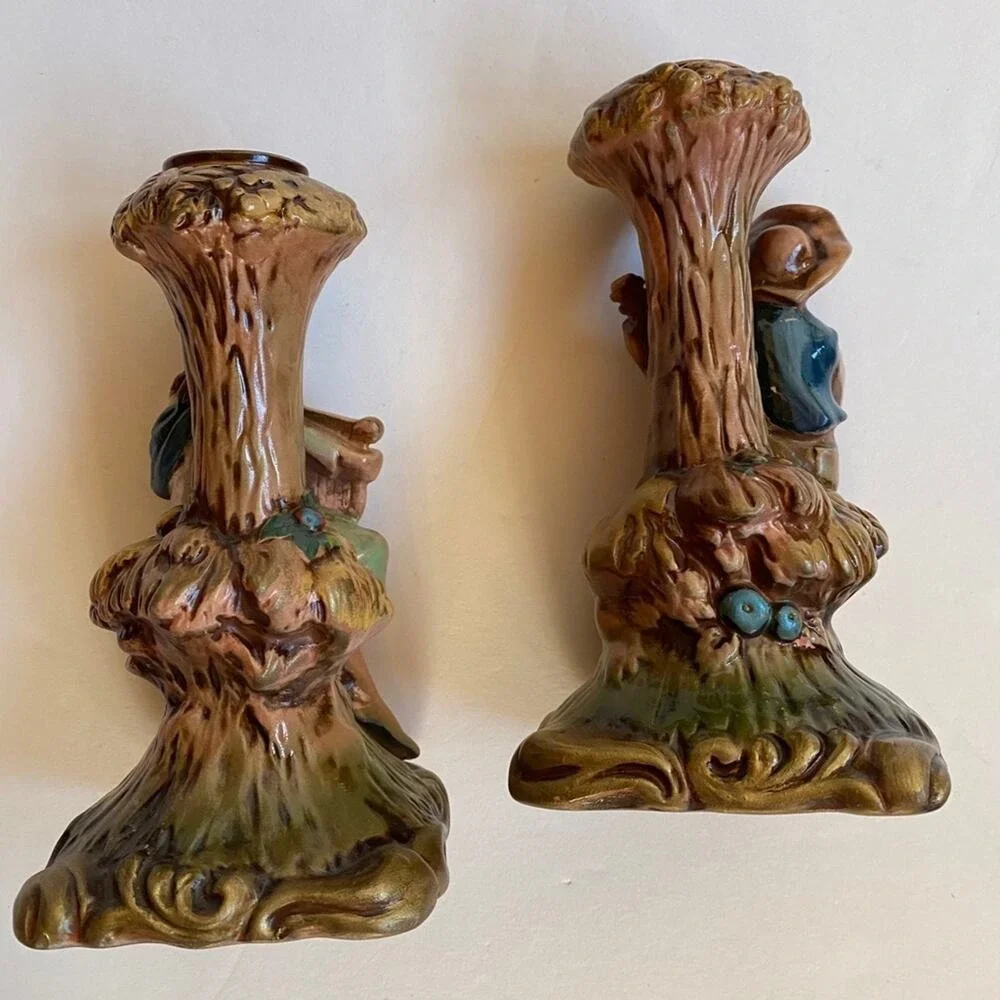 Arcadia Candle Holders Courting Couple Figural Set‎ - Hand-Painted 50s Giftware